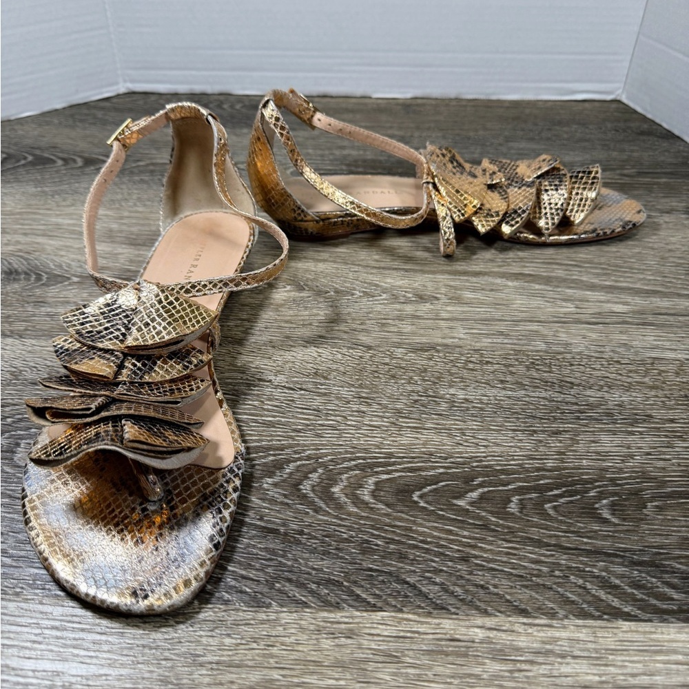 Loeffler Randall Shoes sz:9B Gold Sandals Vero Cuoio Leather Snake Skin print‎